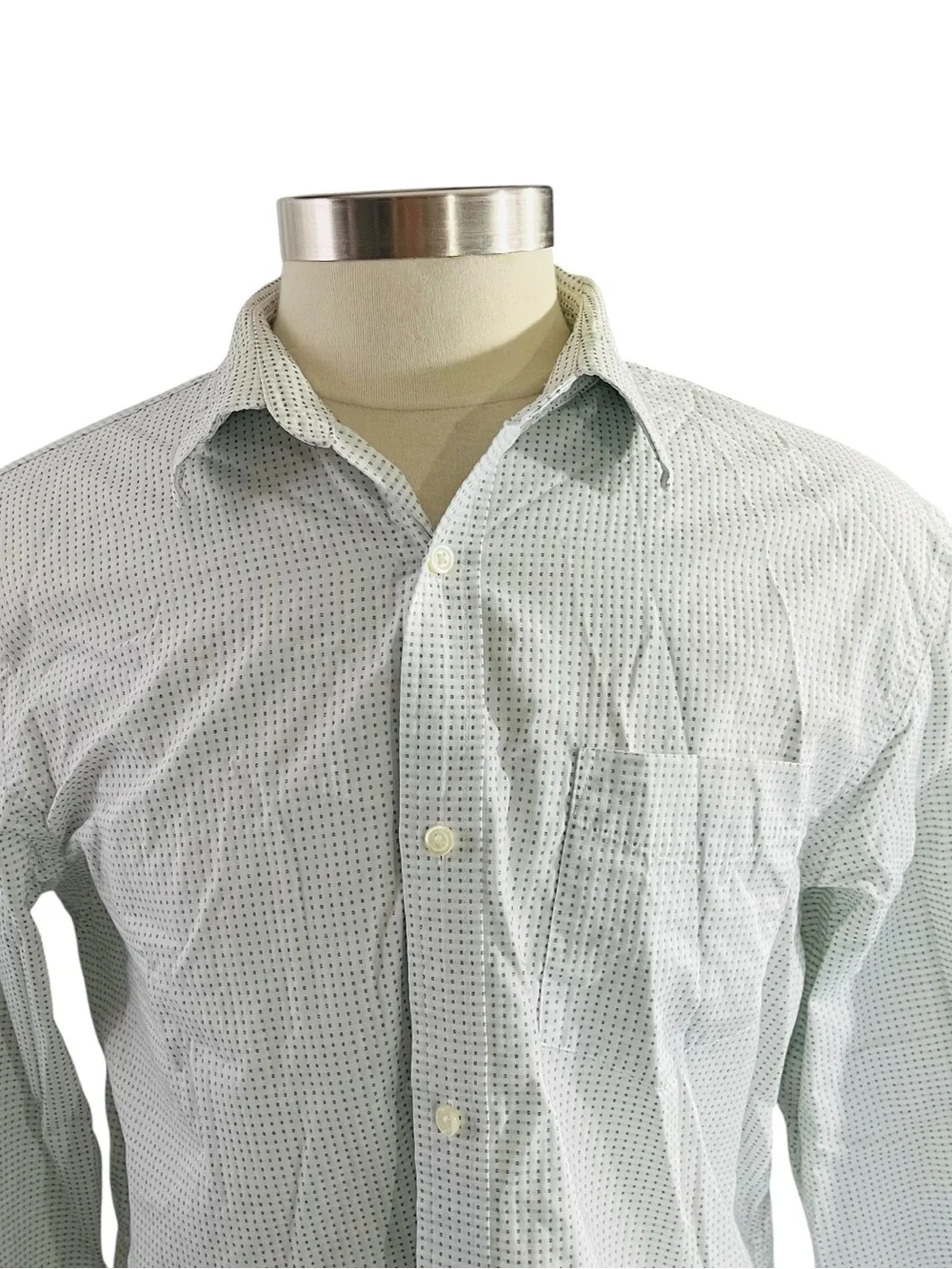 Banana Republic White Green Textured Squares Dress Shirt Sz XL 17 17.5 No Iron